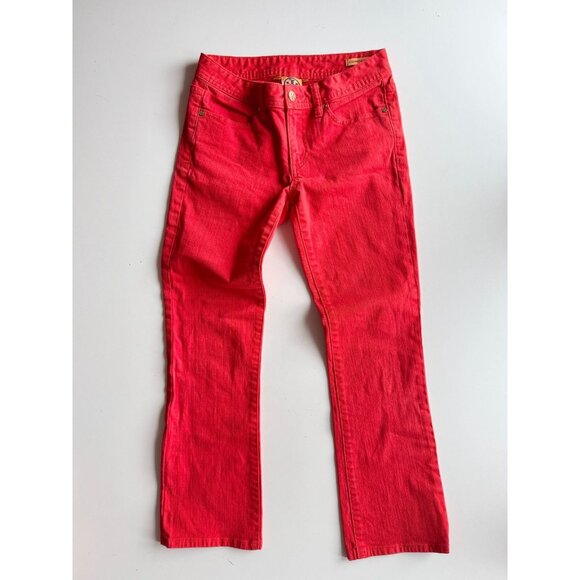 TORY BURCH Orange Red Cropped Slim Boot Cut Jeans, Size 25 - Picture 1 of 13